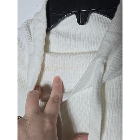 T By Talbots Womens White Knit Cowl Neck Sweater Size Large Minimalist Coastal - Picture 3 of 9